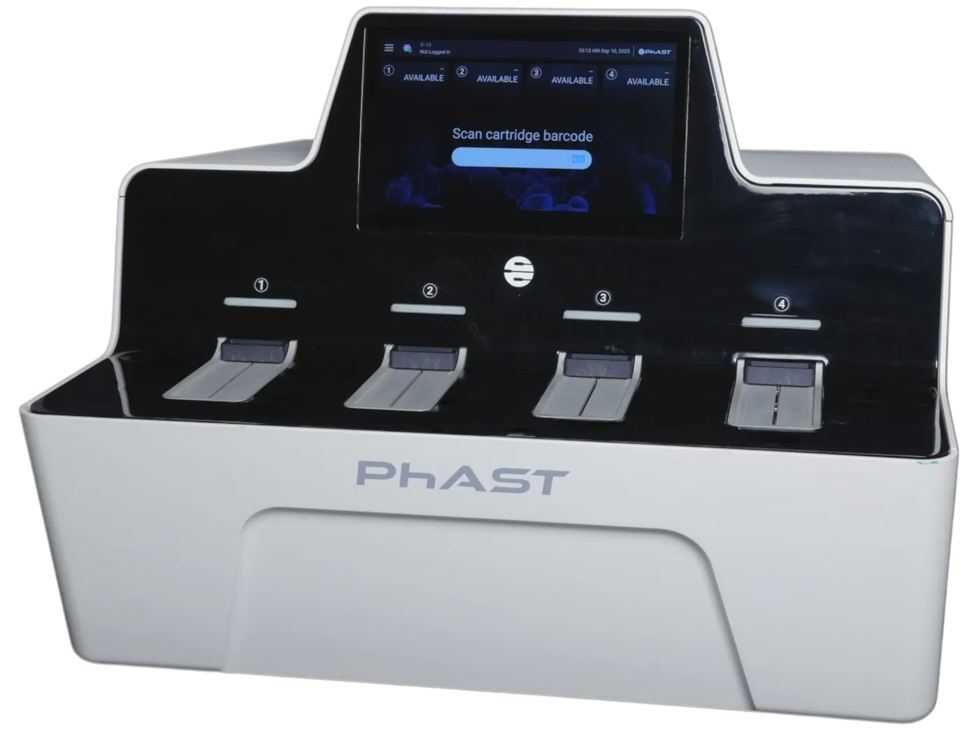 The PhAST instrument, viewed from the front left, with its screen showing an available bay.